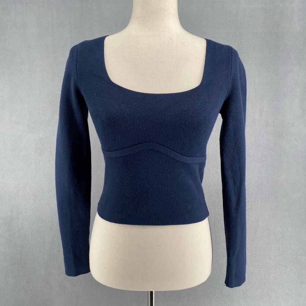 Abercrombie Fitch Square Sweetheart Neckline Sweater Top Womens S‎ Blue Cropped